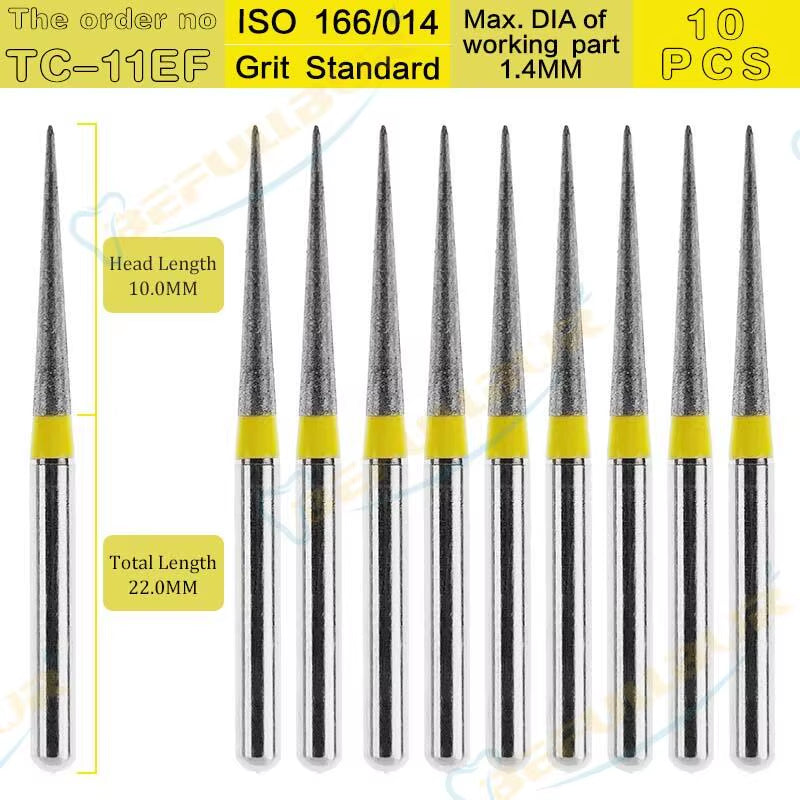 Dental Diamond Burs TC Tpye 10PCS Polishing Teeth Stainless Steel for High Speed Handpiece Dentistry Nail Polishing