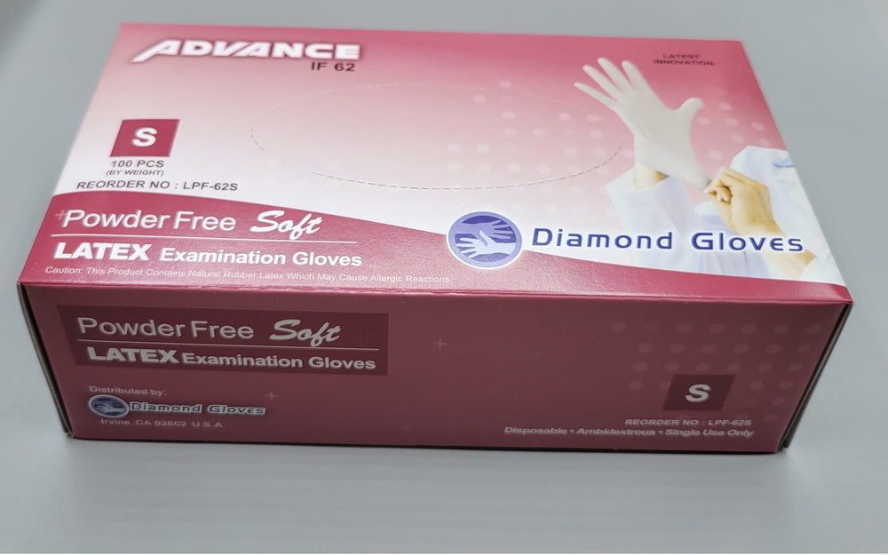 Diamond Advance Latex Exam Gloves 5.6mil Polymer Coated Powder Free 10 boxes per case