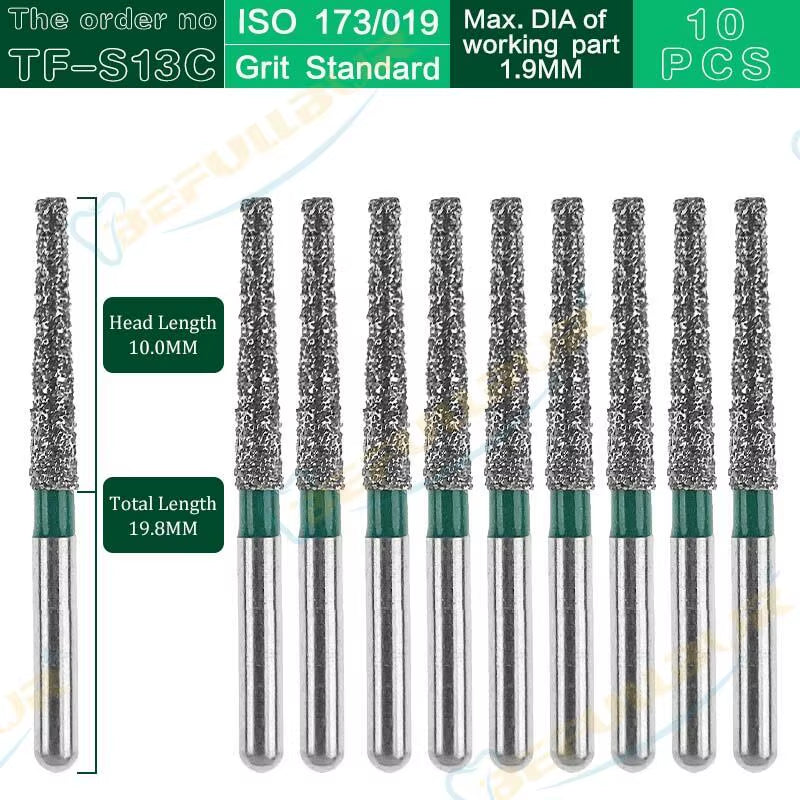 Dental Diamond Burs TF Tpye 10PCS Polishing Teeth Stainless Steel for High Speed Handpiece Dentistry Nail Polishing