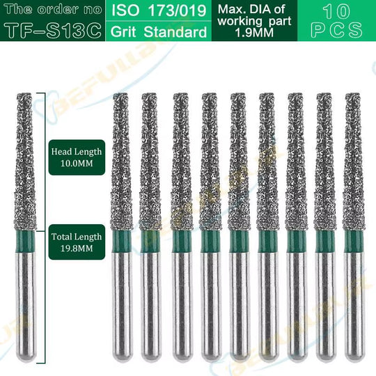 Dental Diamond Burs TF Tpye 10PCS Polishing Teeth Stainless Steel for High Speed Handpiece Dentistry Nail Polishing