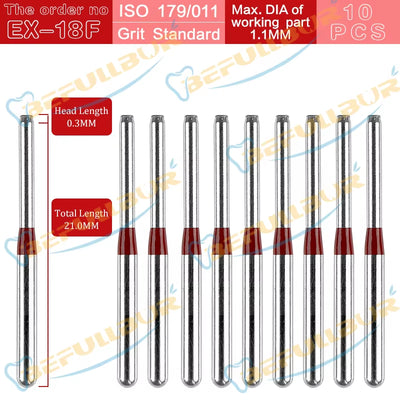 10PCS EX Tpye Dental Diamond Burs Polishing Teeth Stainless Steel for High Speed Handpiece Dentistry Nail Polishing