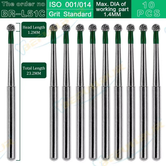 BR Tpye 10PCS Dental Diamond Burs for High Speed Handpiece Polishing Teeth Stainless Steel Dentistry Nail Polishing