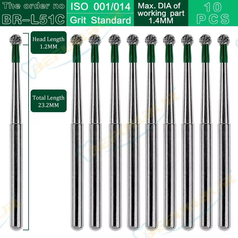 BR Tpye 10PCS Dental Diamond Burs for High Speed Handpiece Polishing Teeth Stainless Steel Dentistry Nail Polishing