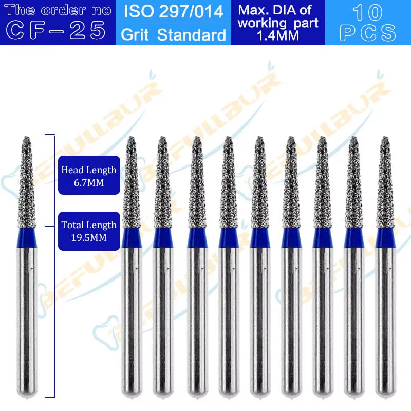 CF Tpye 10PCS Dental Diamond Burs Polishing Teeth Stainless Steel for High Speed Handpiece Dentistry Nail Polishing