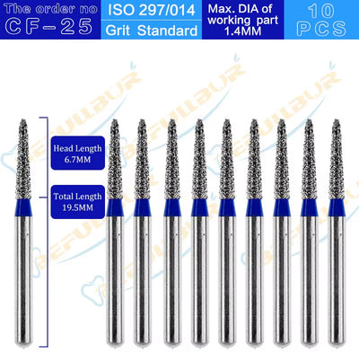 CF Tpye 10PCS Dental Diamond Burs Polishing Teeth Stainless Steel for High Speed Handpiece Dentistry Nail Polishing