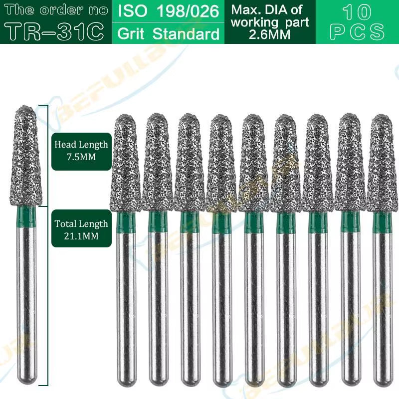 TR Tpye 10PCS Dental Diamond Burs Polishing Teeth Stainless Steel for High Speed Handpiece Dentistry Nail Polishing