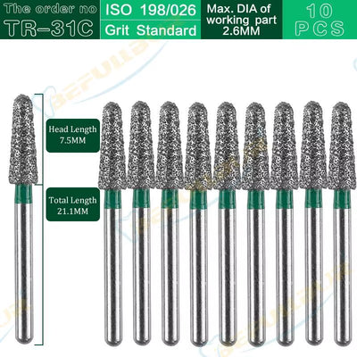 TR Tpye 10PCS Dental Diamond Burs Polishing Teeth Stainless Steel for High Speed Handpiece Dentistry Nail Polishing