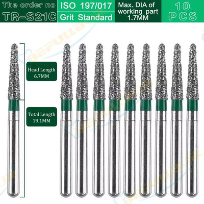 TR Tpye 10PCS Dental Diamond Burs Polishing Teeth Stainless Steel for High Speed Handpiece Dentistry Nail Polishing