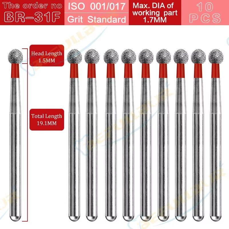 BR Tpye 10PCS Dental Diamond Burs for High Speed Handpiece Polishing Teeth Stainless Steel Dentistry Nail Polishing