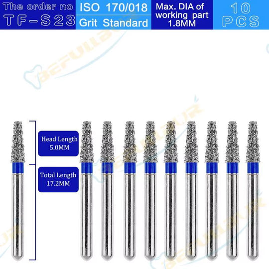 TF Tpye 10PCS Dental Diamond Burs Polishing Teeth Stainless Steel for High Speed Handpiece Dentistry Nail Polishing