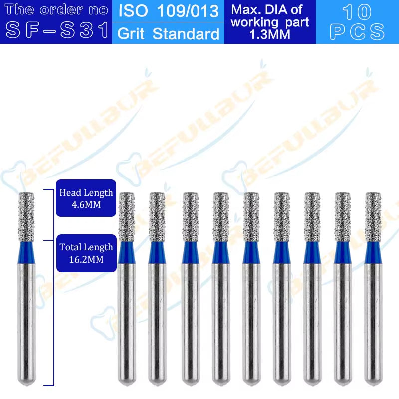 10PCS SF Tpye Dental Diamond Burs Polishing Teeth Stainless Steel for High Speed Handpiece Dentistry Nail Polishing