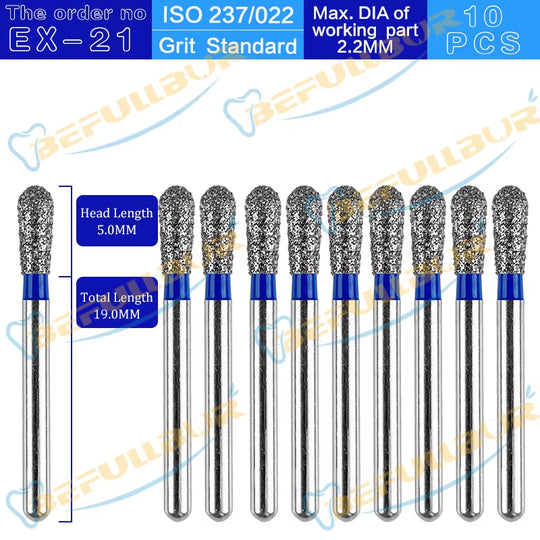 10PCS EX Tpye Dental Diamond Burs Polishing Teeth Stainless Steel for High Speed Handpiece Dentistry Nail Polishing