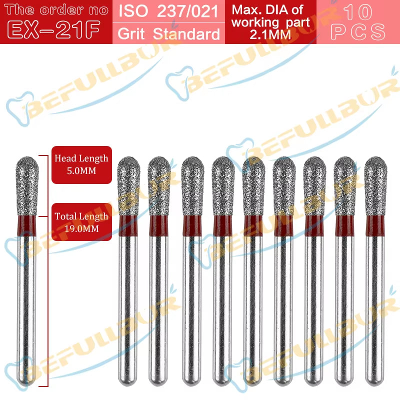 10PCS EX Tpye Dental Diamond Burs Polishing Teeth Stainless Steel for High Speed Handpiece Dentistry Nail Polishing