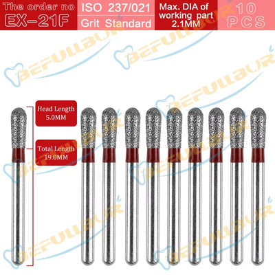 10PCS EX Tpye Dental Diamond Burs Polishing Teeth Stainless Steel for High Speed Handpiece Dentistry Nail Polishing