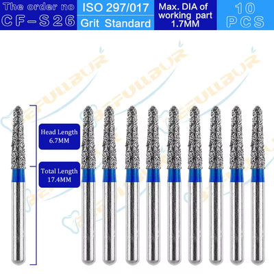 CF Tpye 10PCS Dental Diamond Burs Polishing Teeth Stainless Steel for High Speed Handpiece Dentistry Nail Polishing