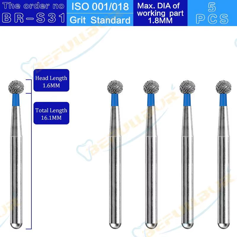 BR Tpye 5PCS Dental Diamond Burs for High Speed Handpiece Polishing Teeth Stainless Steel Dentistry Nail Polishing