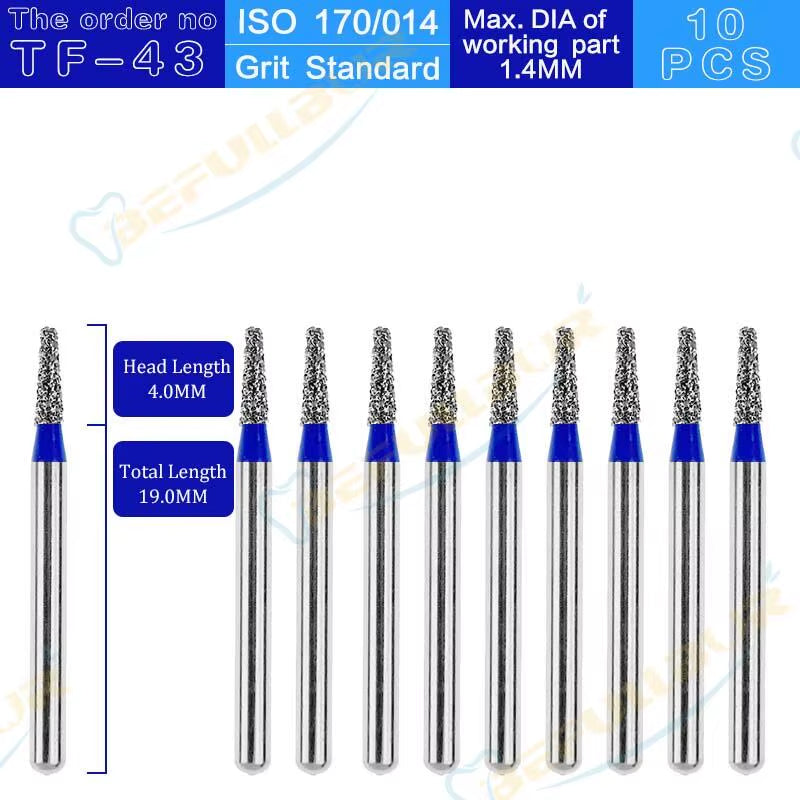 TF Tpye 10PCS Dental Diamond Burs Polishing Teeth Stainless Steel for High Speed Handpiece Dentistry Nail Polishing