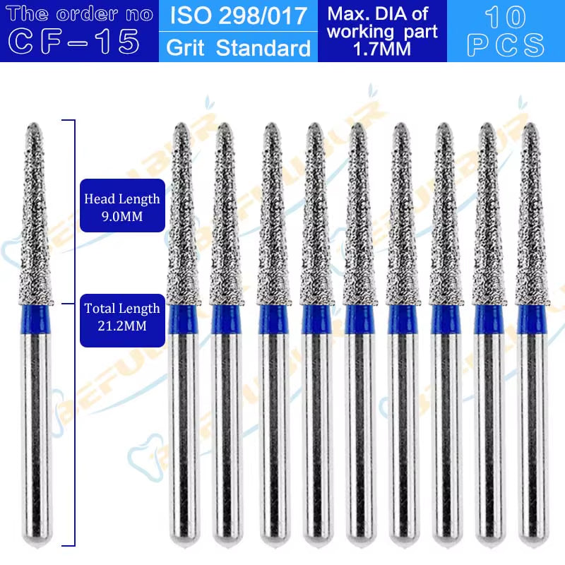 CF Tpye 10PCS Dental Diamond Burs Polishing Teeth Stainless Steel for High Speed Handpiece Dentistry Nail Polishing