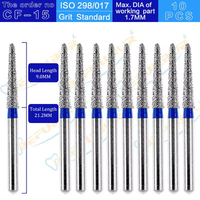 CF Tpye 10PCS Dental Diamond Burs Polishing Teeth Stainless Steel for High Speed Handpiece Dentistry Nail Polishing