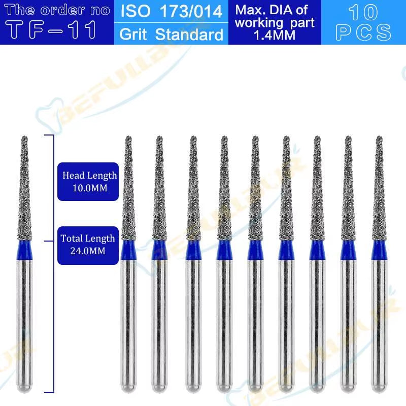 TF Tpye 10PCS Dental Diamond Burs Polishing Teeth Stainless Steel for High Speed Handpiece Dentistry Nail Polishing