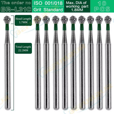 BR Tpye 10PCS Dental Diamond Burs for High Speed Handpiece Polishing Teeth Stainless Steel Dentistry Nail Polishing