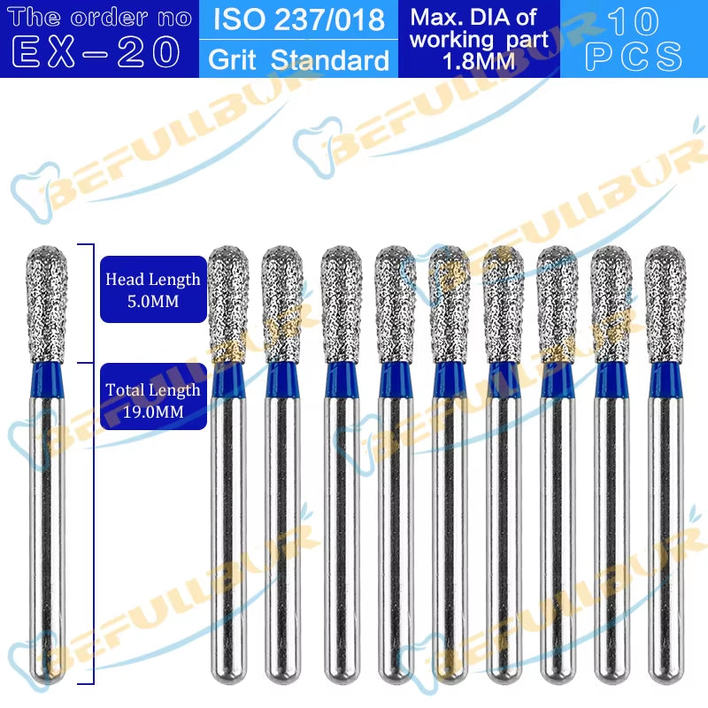10PCS EX Tpye Dental Diamond Burs Polishing Teeth Stainless Steel for High Speed Handpiece Dentistry Nail Polishing