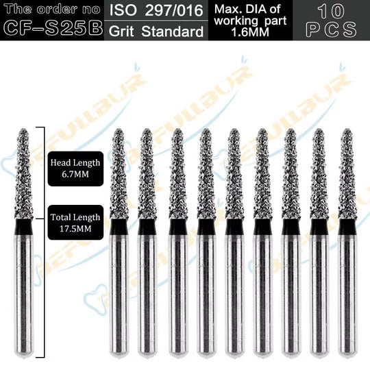 10PCS CF Tpye Dental Diamond Burs Polishing Teeth Stainless Steel for High Speed Handpiece Dentistry Nail Polishing