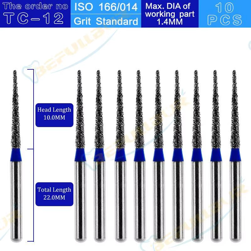 Dental Diamond Burs TC Tpye 10PCS Polishing Teeth Stainless Steel for High Speed Handpiece Dentistry Nail Polishing