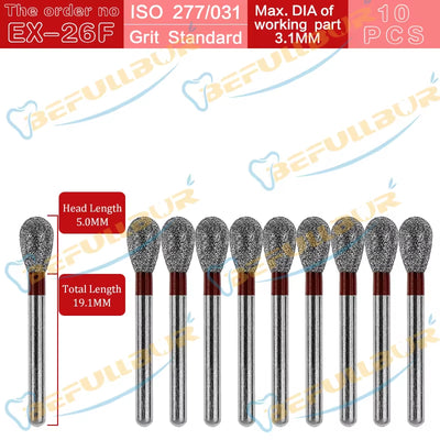 10PCS EX Tpye Dental Diamond Burs Polishing Teeth Stainless Steel for High Speed Handpiece Dentistry Nail Polishing