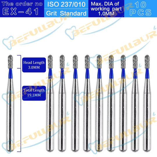 10PCS EX Tpye Dental Diamond Burs Polishing Teeth Stainless Steel for High Speed Handpiece Dentistry Nail Polishing