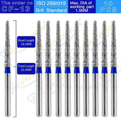 CF Tpye 10PCS Dental Diamond Burs Polishing Teeth Stainless Steel for High Speed Handpiece Dentistry Nail Polishing