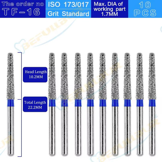 TF Tpye 10PCS Dental Diamond Burs Polishing Teeth Stainless Steel for High Speed Handpiece Dentistry Nail Polishing