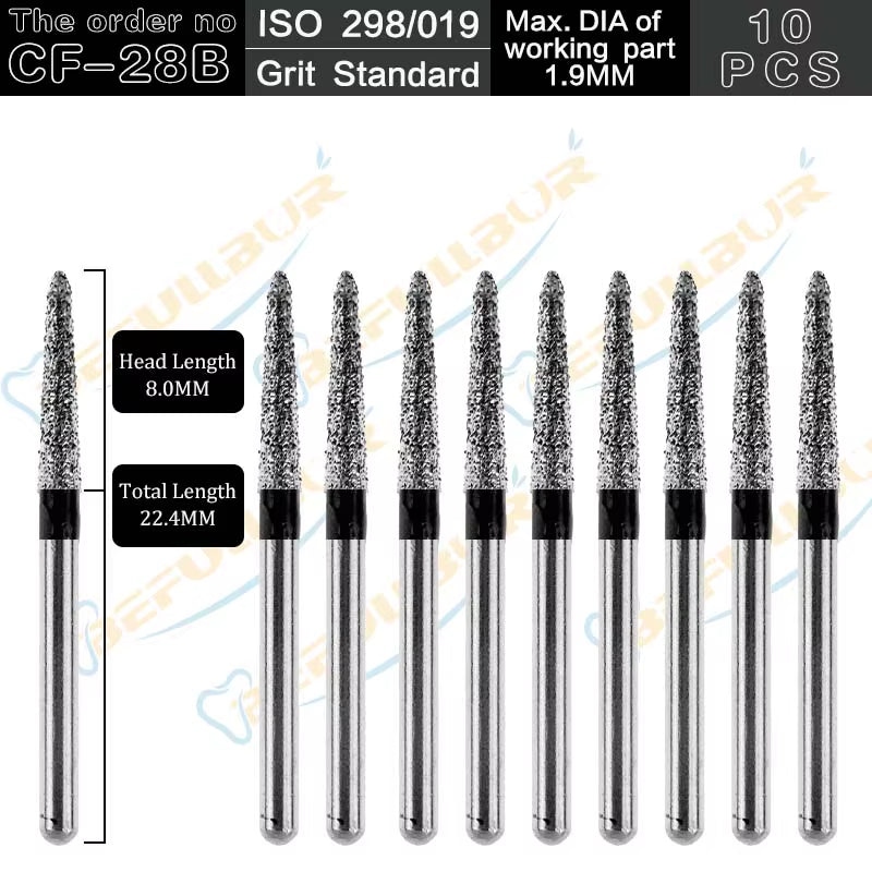 10PCS CF Tpye Dental Diamond Burs Polishing Teeth Stainless Steel for High Speed Handpiece Dentistry Nail Polishing
