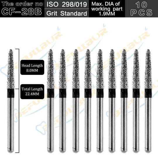 10PCS CF Tpye Dental Diamond Burs Polishing Teeth Stainless Steel for High Speed Handpiece Dentistry Nail Polishing