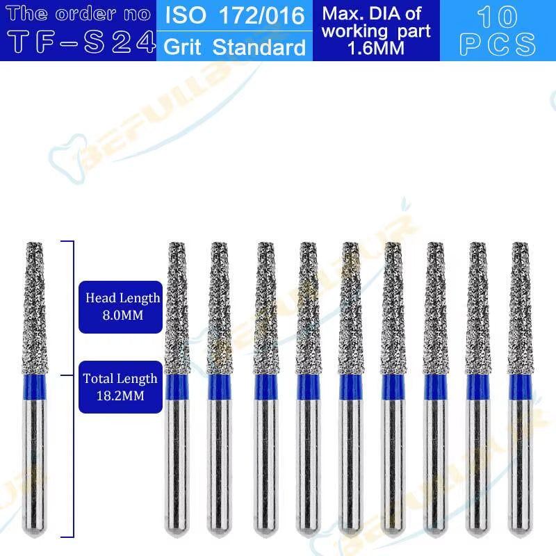 TF Tpye 10PCS Dental Diamond Burs Polishing Teeth Stainless Steel for High Speed Handpiece Dentistry Nail Polishing