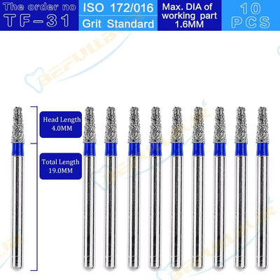 TF Tpye 10PCS Dental Diamond Burs Polishing Teeth Stainless Steel for High Speed Handpiece Dentistry Nail Polishing