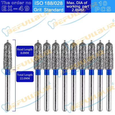 10PCS EX Tpye Dental Diamond Burs Polishing Teeth Stainless Steel for High Speed Handpiece Dentistry Nail Polishing