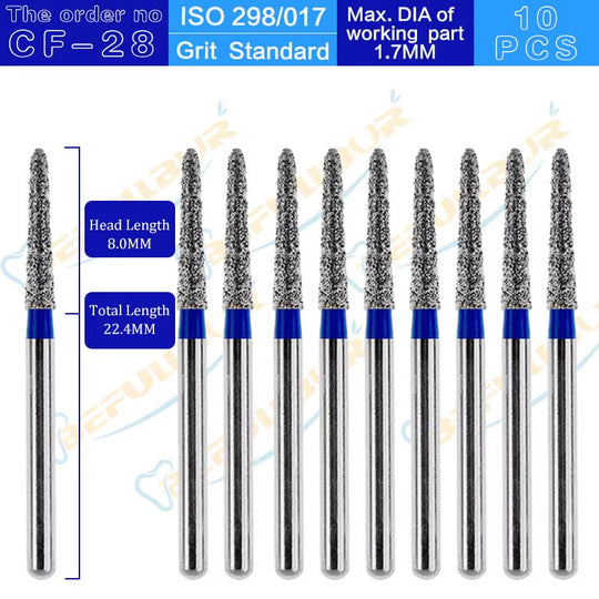 CF Tpye 10PCS Dental Diamond Burs Polishing Teeth Stainless Steel for High Speed Handpiece Dentistry Nail Polishing