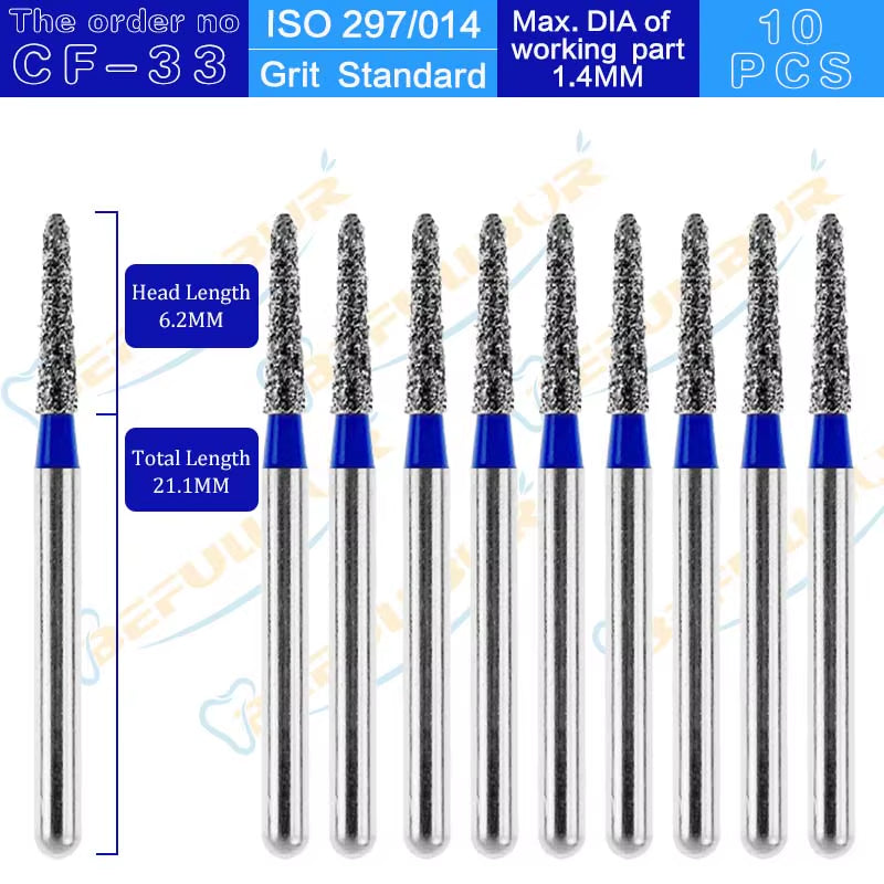 CF Tpye 10PCS Dental Diamond Burs Polishing Teeth Stainless Steel for High Speed Handpiece Dentistry Nail Polishing