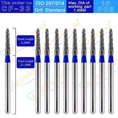 CF Tpye 10PCS Dental Diamond Burs Polishing Teeth Stainless Steel for High Speed Handpiece Dentistry Nail Polishing