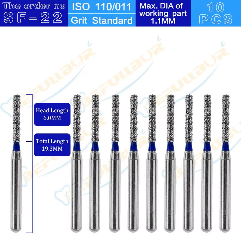 10PCS SF Tpye Dental Diamond Burs Polishing Teeth Stainless Steel for High Speed Handpiece Dentistry Nail Polishing