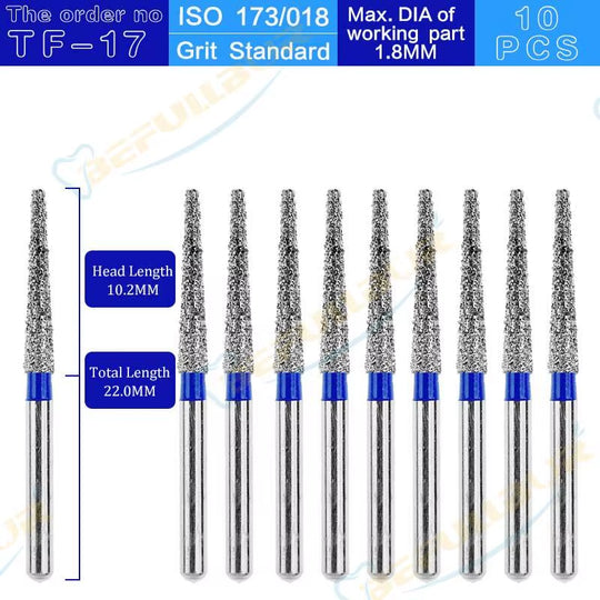 TF Tpye 10PCS Dental Diamond Burs Polishing Teeth Stainless Steel for High Speed Handpiece Dentistry Nail Polishing