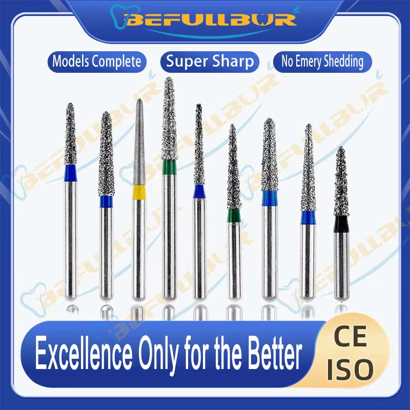10PCS CF Tpye Dental Diamond Burs Polishing Teeth Stainless Steel for High Speed Handpiece Dentistry Nail Polishing