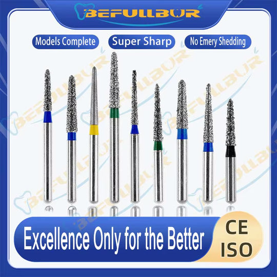 10PCS CF Tpye Dental Diamond Burs Polishing Teeth Stainless Steel for High Speed Handpiece Dentistry Nail Polishing