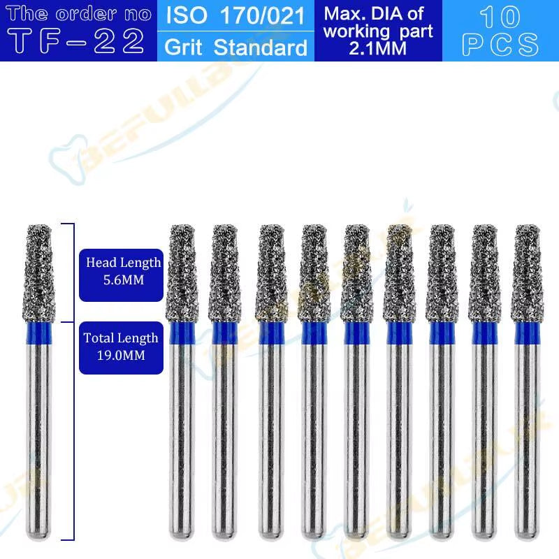 TF Tpye 10PCS Dental Diamond Burs Polishing Teeth Stainless Steel for High Speed Handpiece Dentistry Nail Polishing