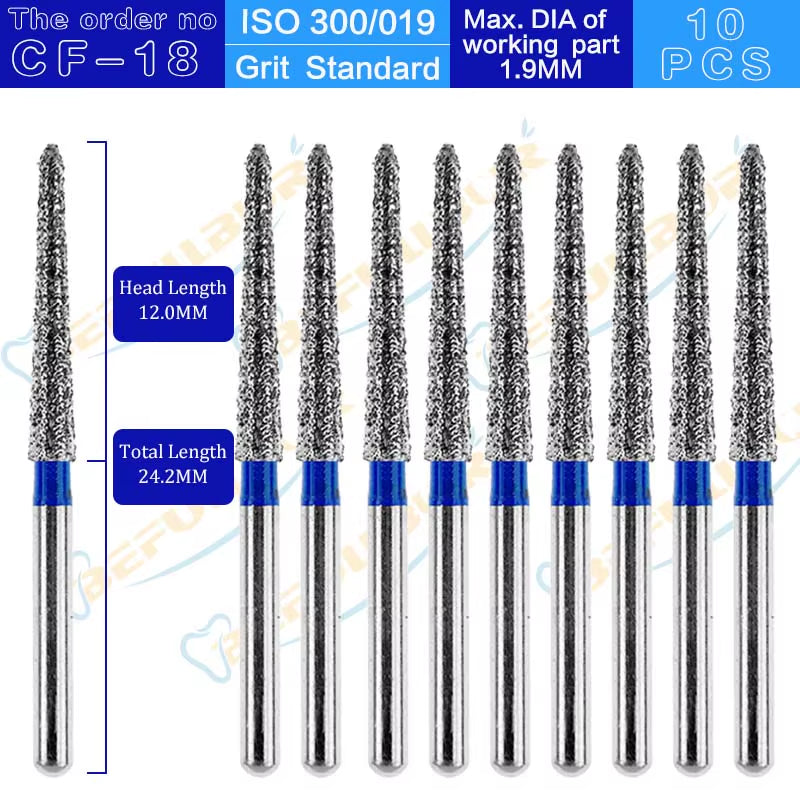 CF Tpye 10PCS Dental Diamond Burs Polishing Teeth Stainless Steel for High Speed Handpiece Dentistry Nail Polishing