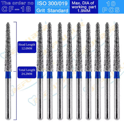 CF Tpye 10PCS Dental Diamond Burs Polishing Teeth Stainless Steel for High Speed Handpiece Dentistry Nail Polishing