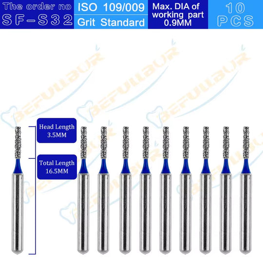 10PCS SF Tpye Dental Diamond Burs Polishing Teeth Stainless Steel for High Speed Handpiece Dentistry Nail Polishing