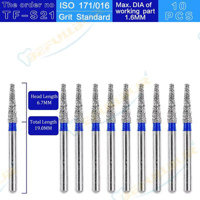 TF Tpye 10PCS Dental Diamond Burs Polishing Teeth Stainless Steel for High Speed Handpiece Dentistry Nail Polishing