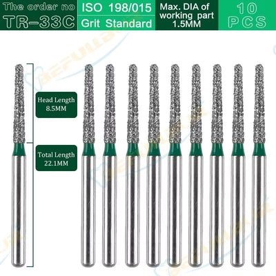 TR Tpye 10PCS Dental Diamond Burs Polishing Teeth Stainless Steel for High Speed Handpiece Dentistry Nail Polishing